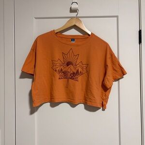 Old Navy Oversized Cropped Tee Orange Canada Graphic Cotton-Modal Blend | S